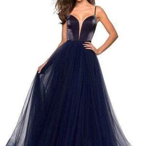 NWT La Femme 27485SC Tulle Prom Dress Navy size 6